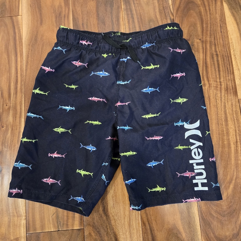 Hurley Black Shark Print Swim Shorts 7/8